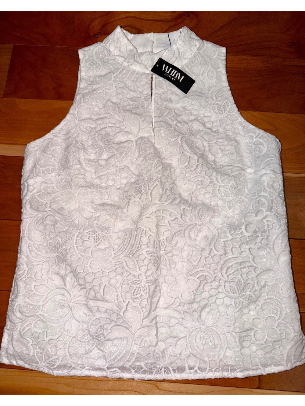 NWT WHBM Outlet Women's White Sleeveless Mock Neck Lace Top Size 00